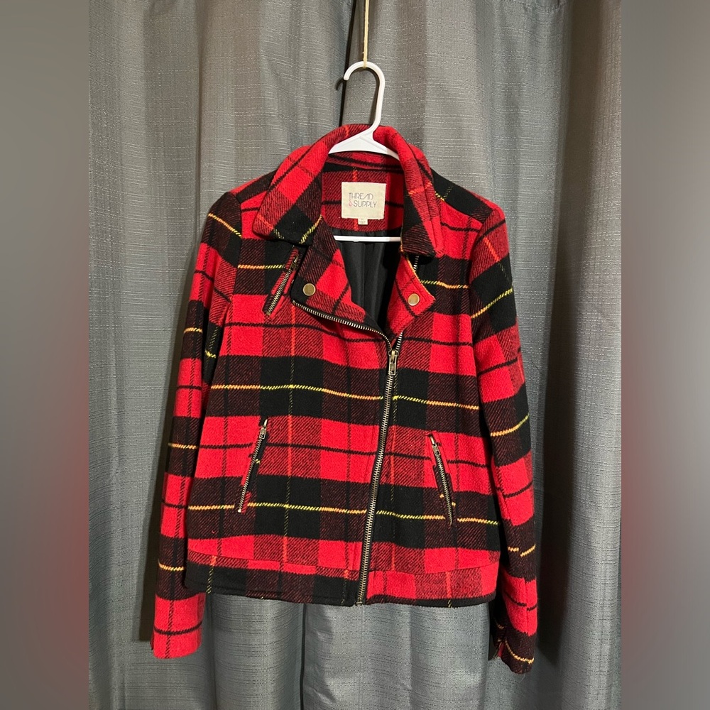 M | Thread & Supply Flannel Zip Jacket with Pockets and Zipper Accents